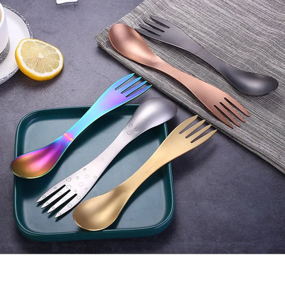 Outdoor Survival Tools 5 In 1 Camping Multi-Functional EDC Practical Kit Fork Knife Spoon Bottle/Can Opener