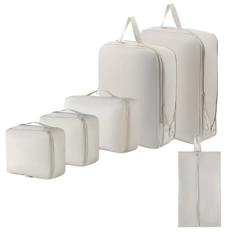 6-Piece Compressible Packing Cubes Set Waterproof - Portable Travel Organizer Bags for Luggage/Suitcase with Handbag Accessory