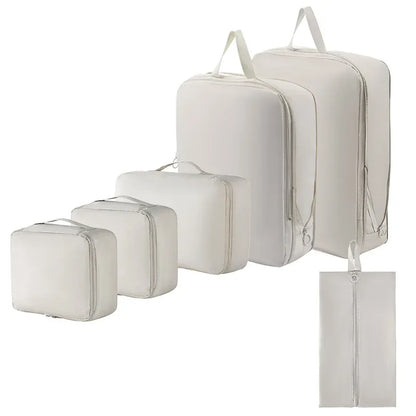 6-Piece Compressible Packing Cubes Set Waterproof - Portable Travel Organizer Bags for Luggage/Suitcase with Handbag Accessory