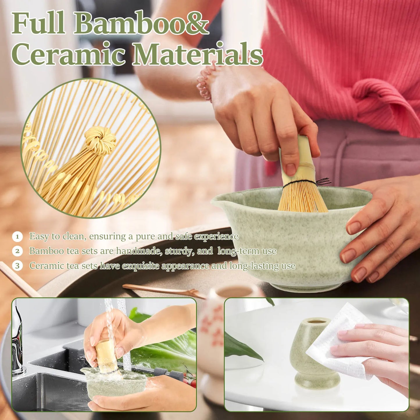 5 Pcs Matcha Set Includes Matcha Bowl with Spout Matcha Whisk Holder Bamboo Matcha Whisk Spoon and Tea Scoop Complete Japanese