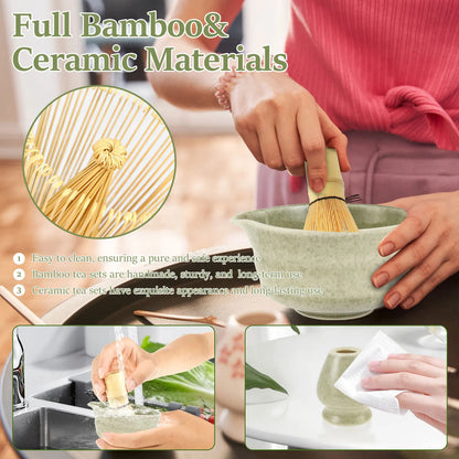 5 Pcs Matcha Set Includes Matcha Bowl with Spout Matcha Whisk Holder Bamboo Matcha Whisk Spoon and Tea Scoop Complete Japanese