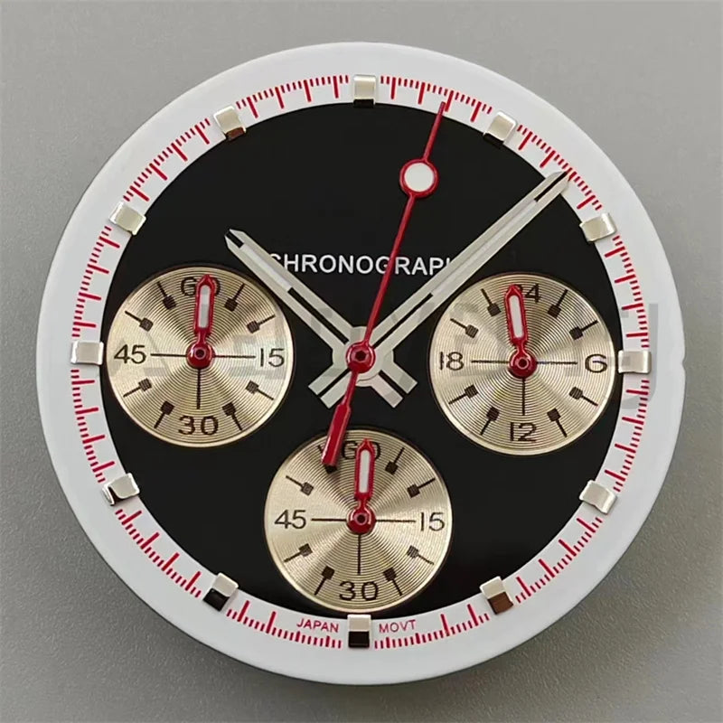 30mm/31.5mm Vk63 Chronograph Watch Dial With Hand Set Green Luminous Black White Red For VK63 Movement Watch Accessories Parts