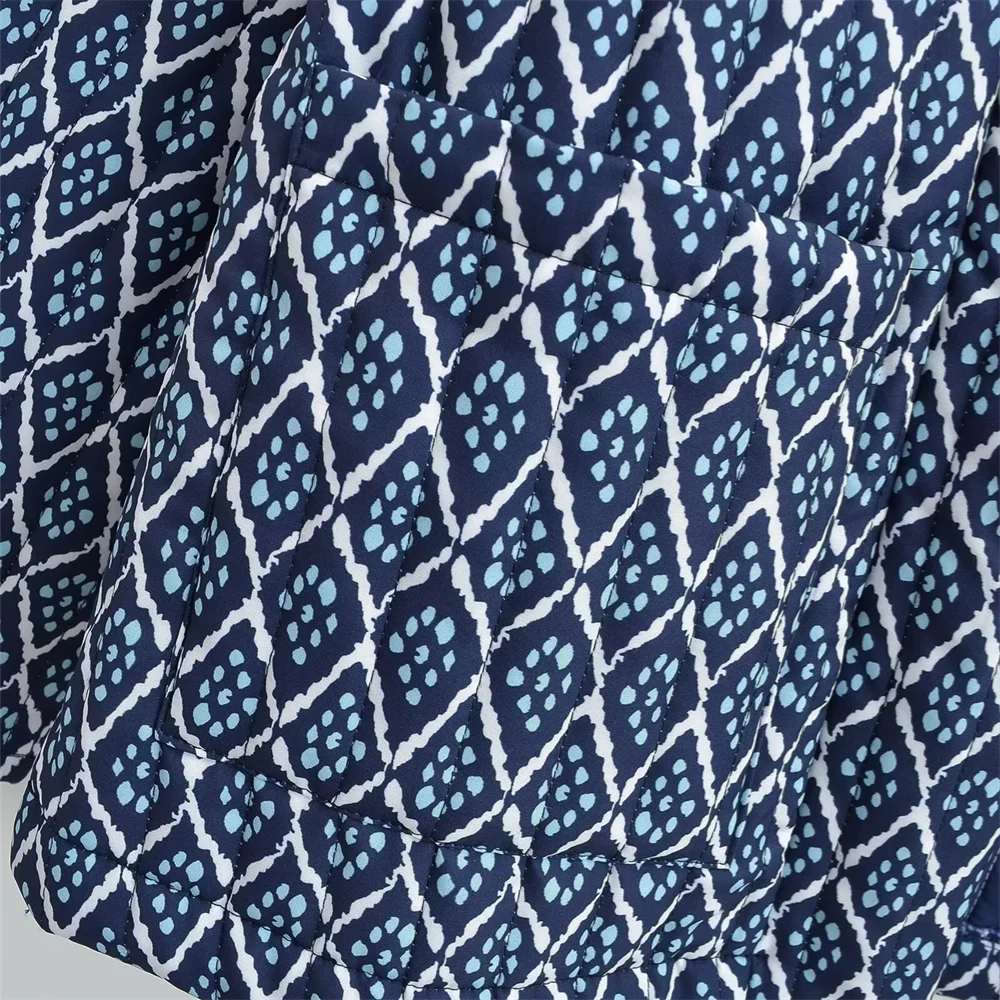 PB&ZA2024 Autumn New Women's Fashion Style Versatile Quilted Cotton Printed Loose Cotton Clothes Cotton Jackets