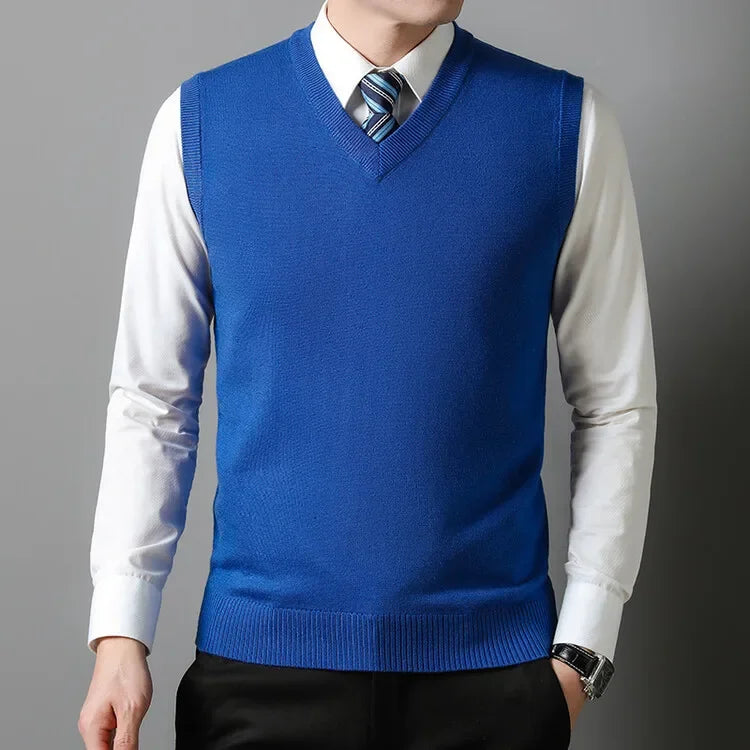 2025 New Men's Autumn High-end Sweater Vest V-neck Warm Knit Sleeveness Tank  Mens Clothes Pullover Tops