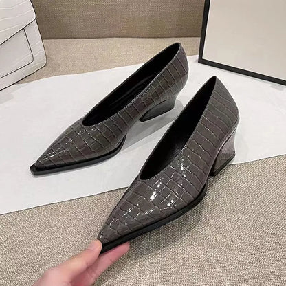 Fashionable Crocodile Leather Office Shoes 2024 Women's Simple Patent Leather Shallow High Heels Pointed Toe Women's High Heels