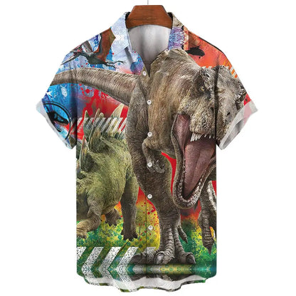 Men's Hawaiian Shirts 3D Print Dinosaur Graphics Fashion Button Short Sleeve Lapel Streetwear Hawaiian Shirts for men Summer