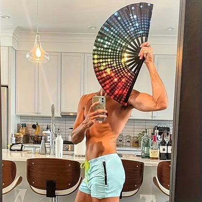 Fluorescent Fan Folding Fan Craft Fan with Vibrant Patterns, Dance Fan, Suitable for Both Men and Women