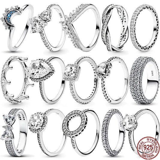 Hot Selling 925 Sterling Silver Classic Square Heart-shaped Crown Ring Exquisite Women's Jewelry Anniversary Surprise Gifts