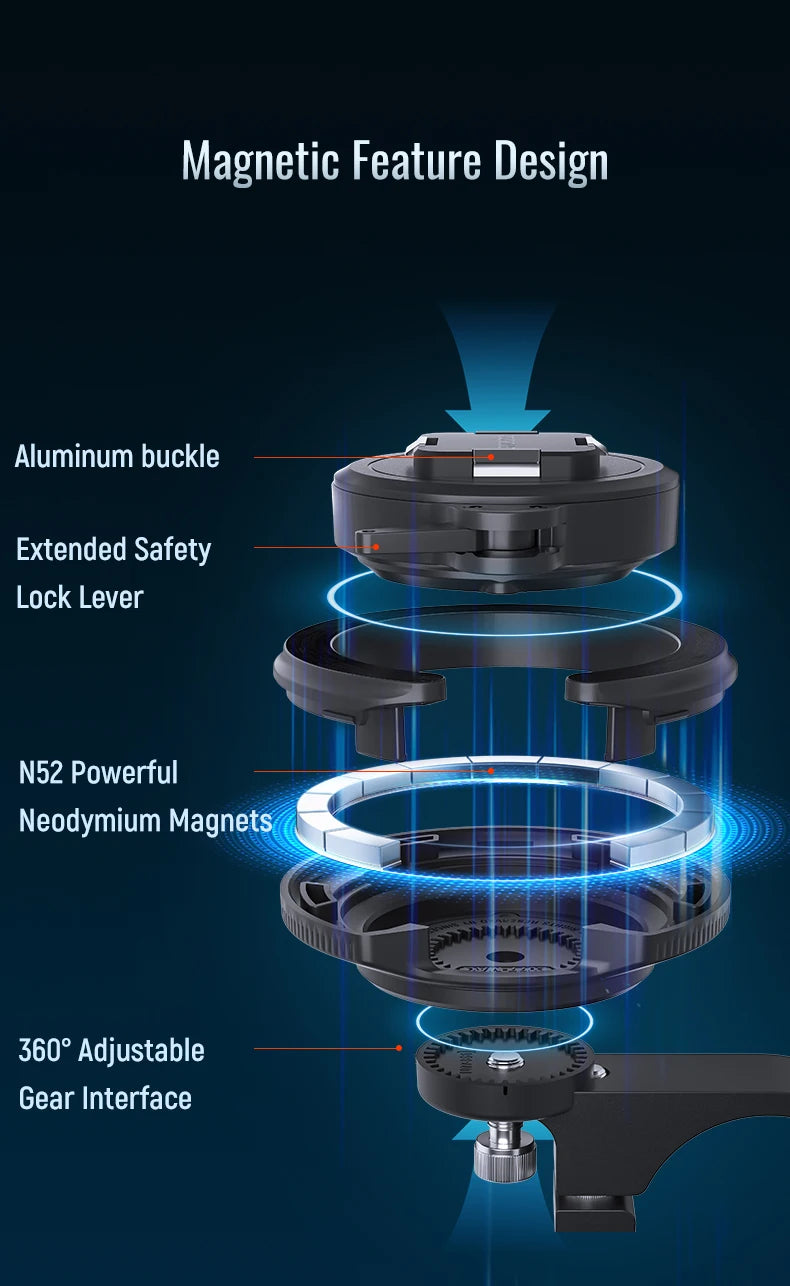 Magnetic Bike & Motorcycle Phone Mount - Universal Smartphone Holder with GPS Support, Secure Magnetic Attachment for Cycling