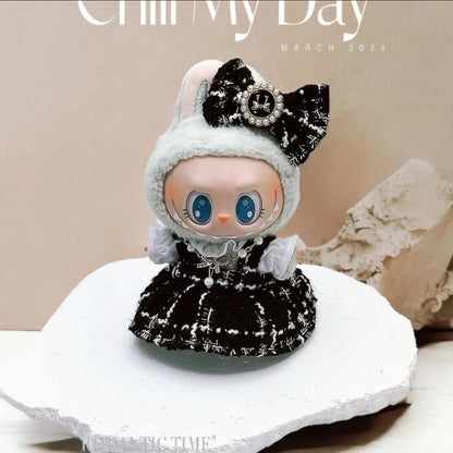 Labubu Doll Clothes For 17cm Labubu Accessories Classic Dress Grid Style Suit Skirt DIY Mini Dolls Clothing