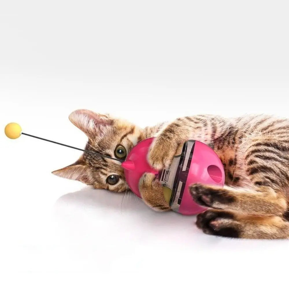Interactive Cat Turntable Toys Fun Training Treat Dispenser Cat Teasing Stick Tilting Tease Self Play Cat Puzzle Feeder