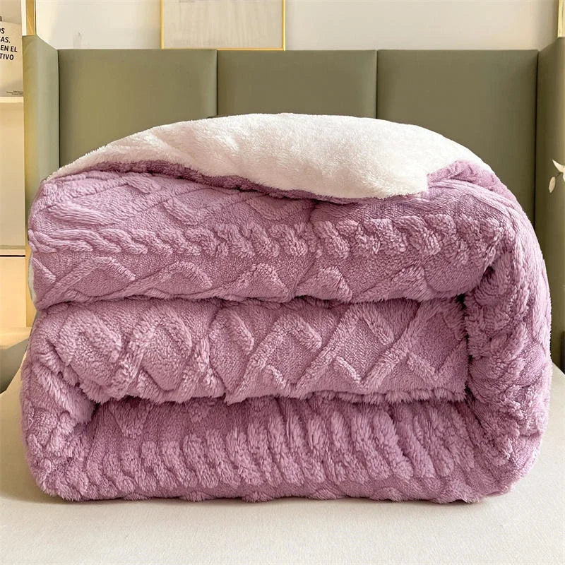 Super Thick Weighted Winter Blanket for Bed Faux Lamb Cashmere Plush Fleece Throw Queen King Size Cozy Warm Quilt Comforter