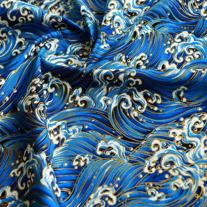 Cotton Bronzing Printing Fabric Handmade DIY Clothing Luggage Sachet Cotton Cloth Cotton Fabric Qinghai Smoke Wave, 145x50cm