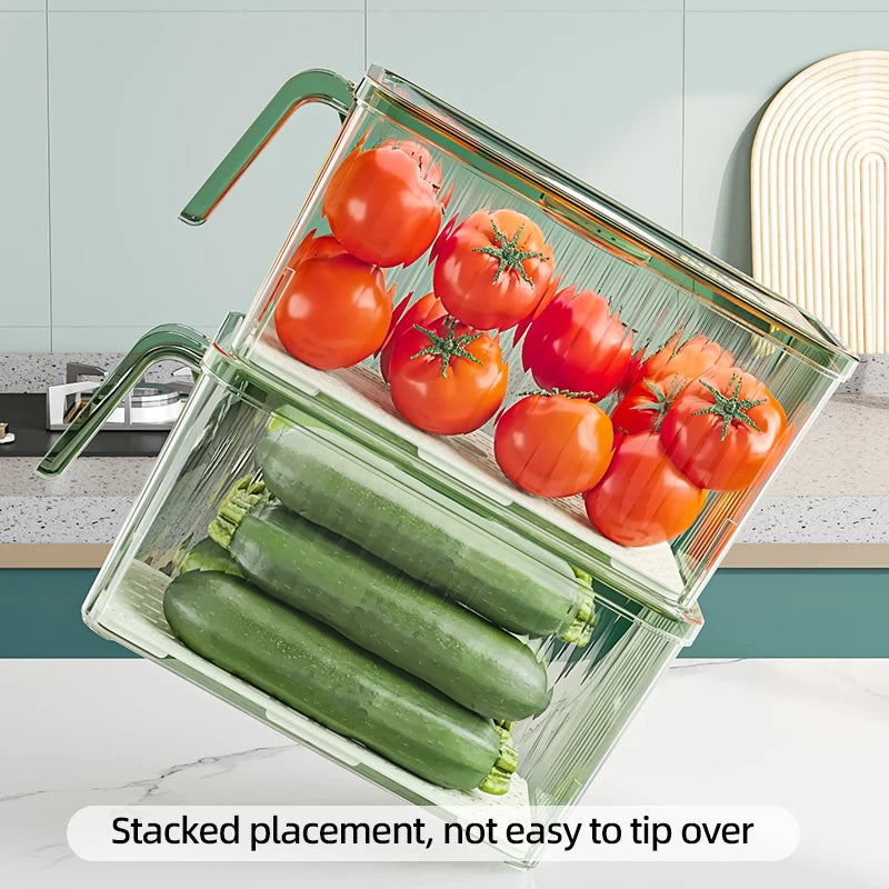 Stackable Refrigerator Storage Box with Lid, Capable of Storing Bread, Food, Vegetables, and Fruits，organizer box with handle