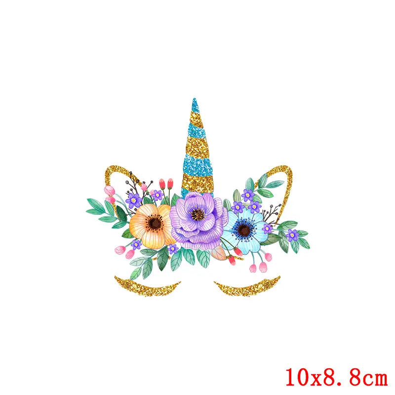 Rainbown Unicorn Heat Thermal Transfer For Clothes Cute Cartoon Iron-On Transfers Sticker On Babys Clothes DIY Aniaml Applique