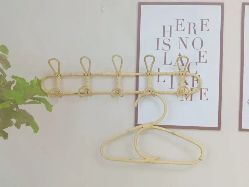 Rattan Wall Hooks Rattan Hanger Kids Garments Organizer Rack Clothes Hat Hanging Hook Kids Room Decor Hangers Clothing Storage