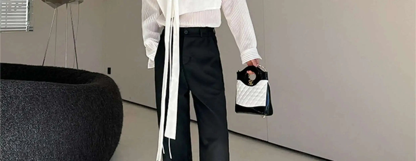 LUZHEN Stylish Personality Ribbon Decorate Translucent Long Sleeve Shirts Men's Elegant 2025 New Stylish Fake Two Piece LZ2413