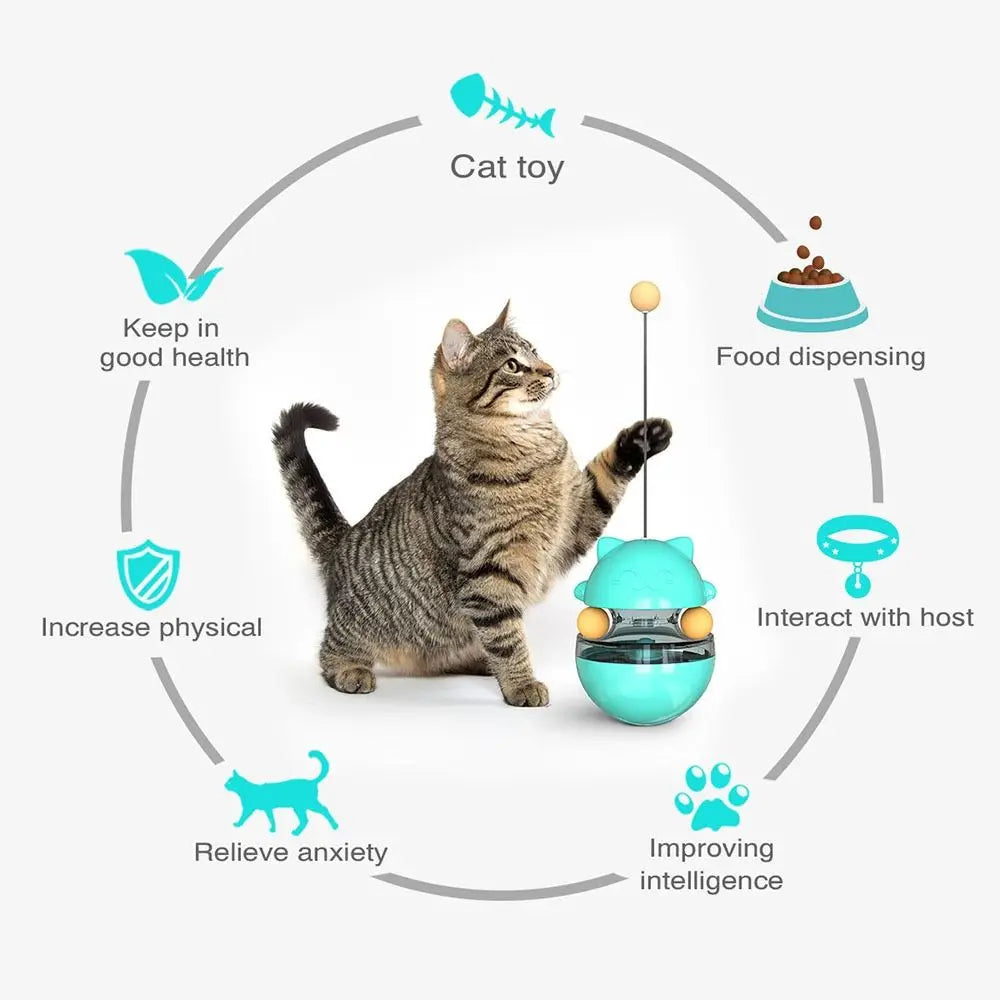 Interactive Cat Turntable Toys Fun Training Self Play Cat Teasing Stick Tilting Tease Treat Dispenser Cat Puzzle Feeder