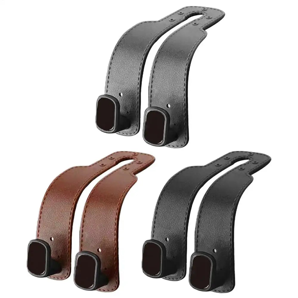 Car Seat Hooks for Headrest PU Leather Car Bag Hooks Multifunctional Hanger Storage Organizer for Trunk Vehicle Organization