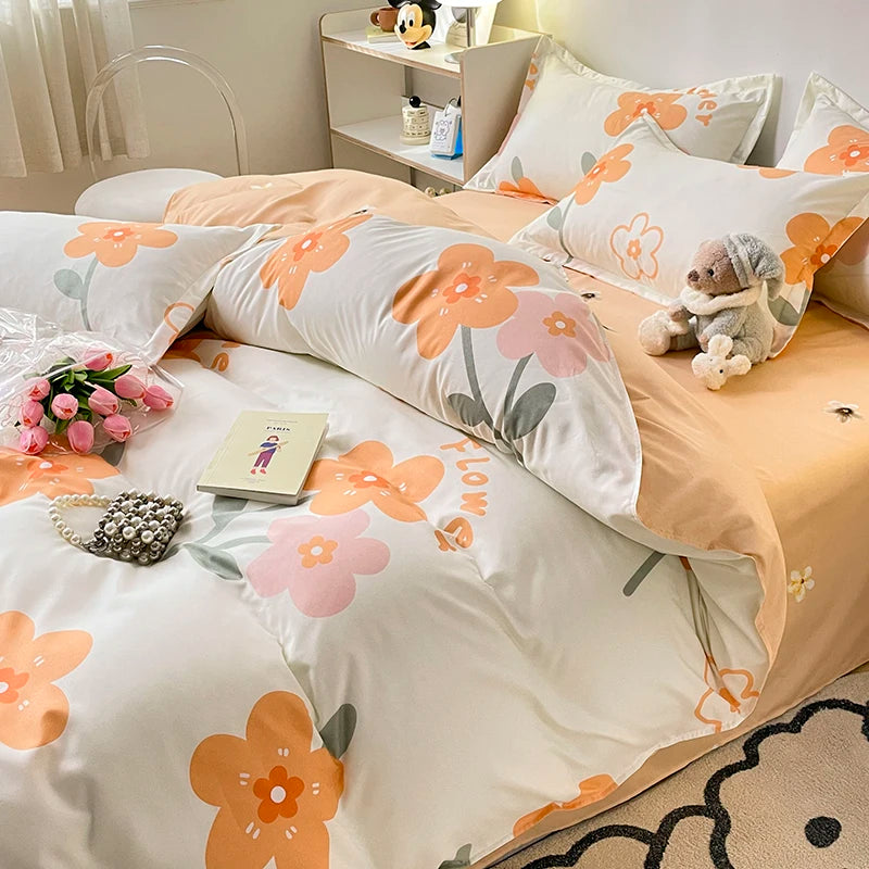 Bedding Set for Girl Boy Bedroom KIDS Modern Comforter Duvet Cover Flat Sheet Pillowcase  Home Textile Soft Bed Linen