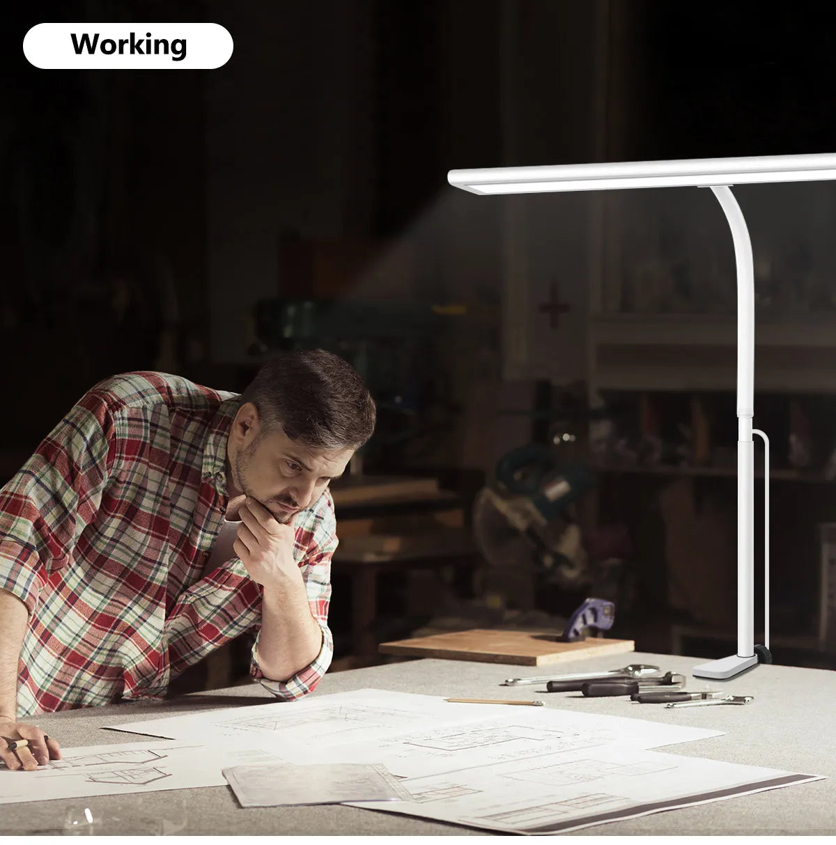 LED Desk Lamp for Office Home, Eye-Caring Desk Light Lamp with Stepless Dimming Adjustable Flexible Gooseneck Adjustable Light