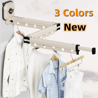 Retractable Clothes Hanger Wall Mounted No Punching Laundry Drying Rack Foldable Drying Racks Space Saving For Bathroom Balcony