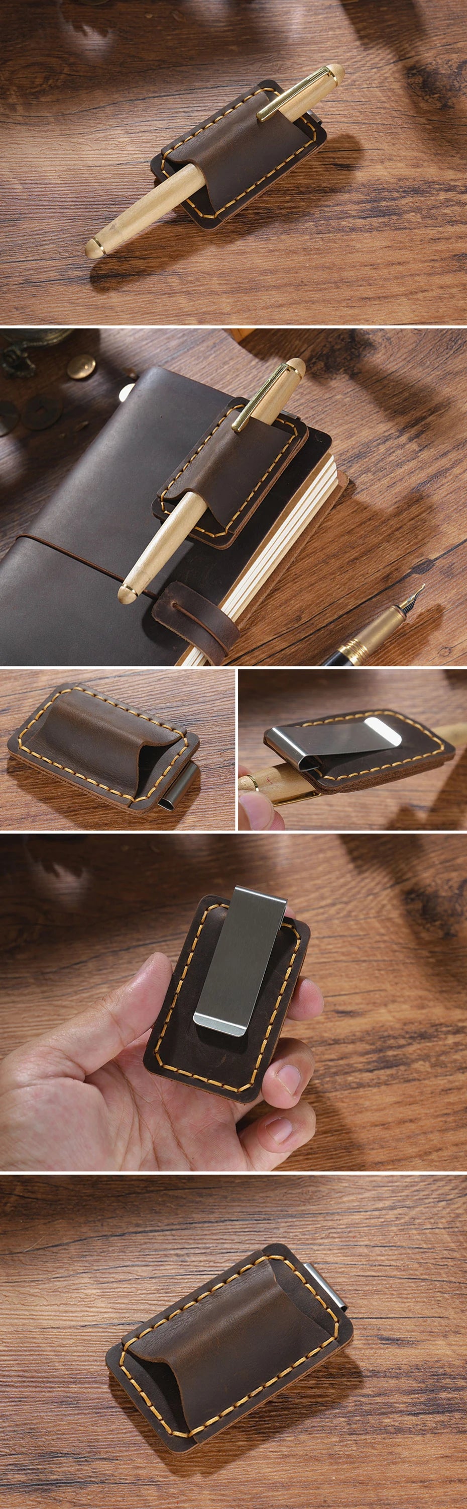 Leather Notebook Pen Holder with Clip Bookmark Book Accessories Convenient Portable Travel Supplies Office School Stationery