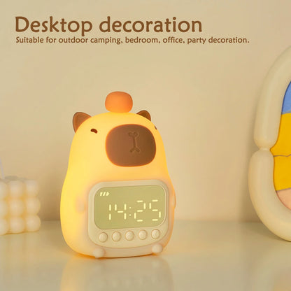 Cute Capybara Clock LED Digital Alarm Clock Rechargeable Table Clock Study Work Clock 12/24H Bedside Clock with Night Light