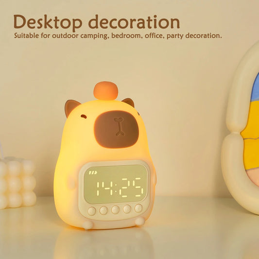 Cute Capybara Clock LED Digital Alarm Clock Rechargeable Table Clock Study Work Clock 12/24H Bedside Clock with Night Light