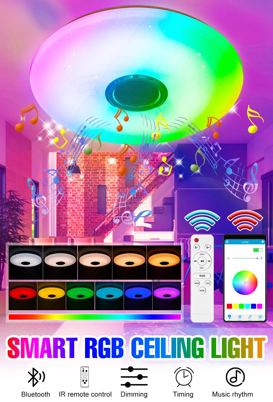 RGB Smart Ceiling Light LED Interior Home Decorative Light 42W 60W 220V Luster Dimming Remote Control WIFI Bluetooth Living Room