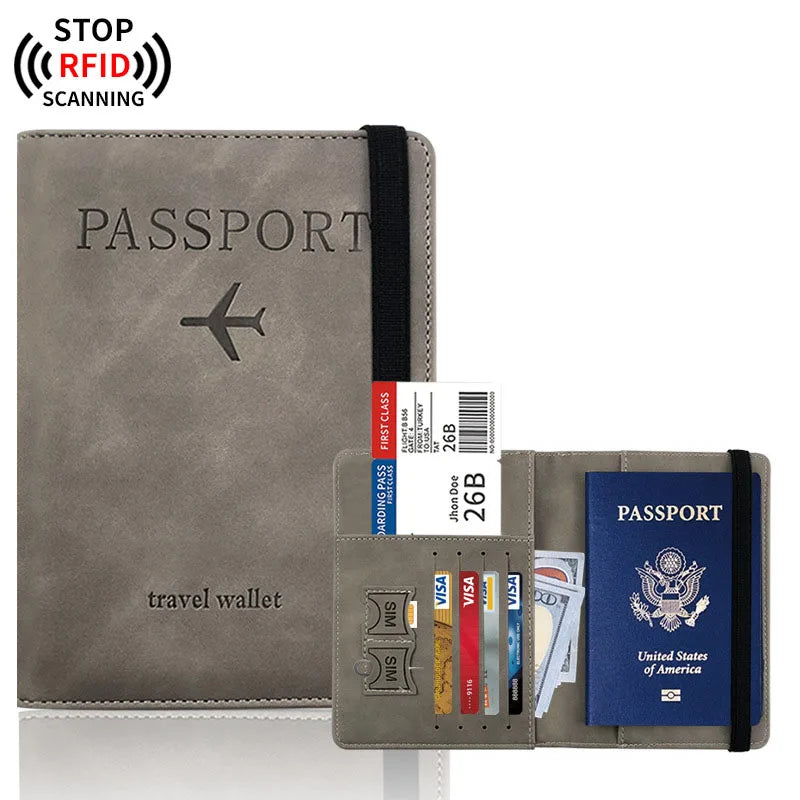 RFID Blocking Passport Holder Cover Wallet Case Travel Leather Wallet for Men Women Multi-Function ID Bank Card Case Accessories