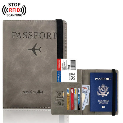 RFID Blocking Passport Holder Cover Wallet Case Travel Leather Wallet for Men Women Multi-Function ID Bank Card Case Accessories