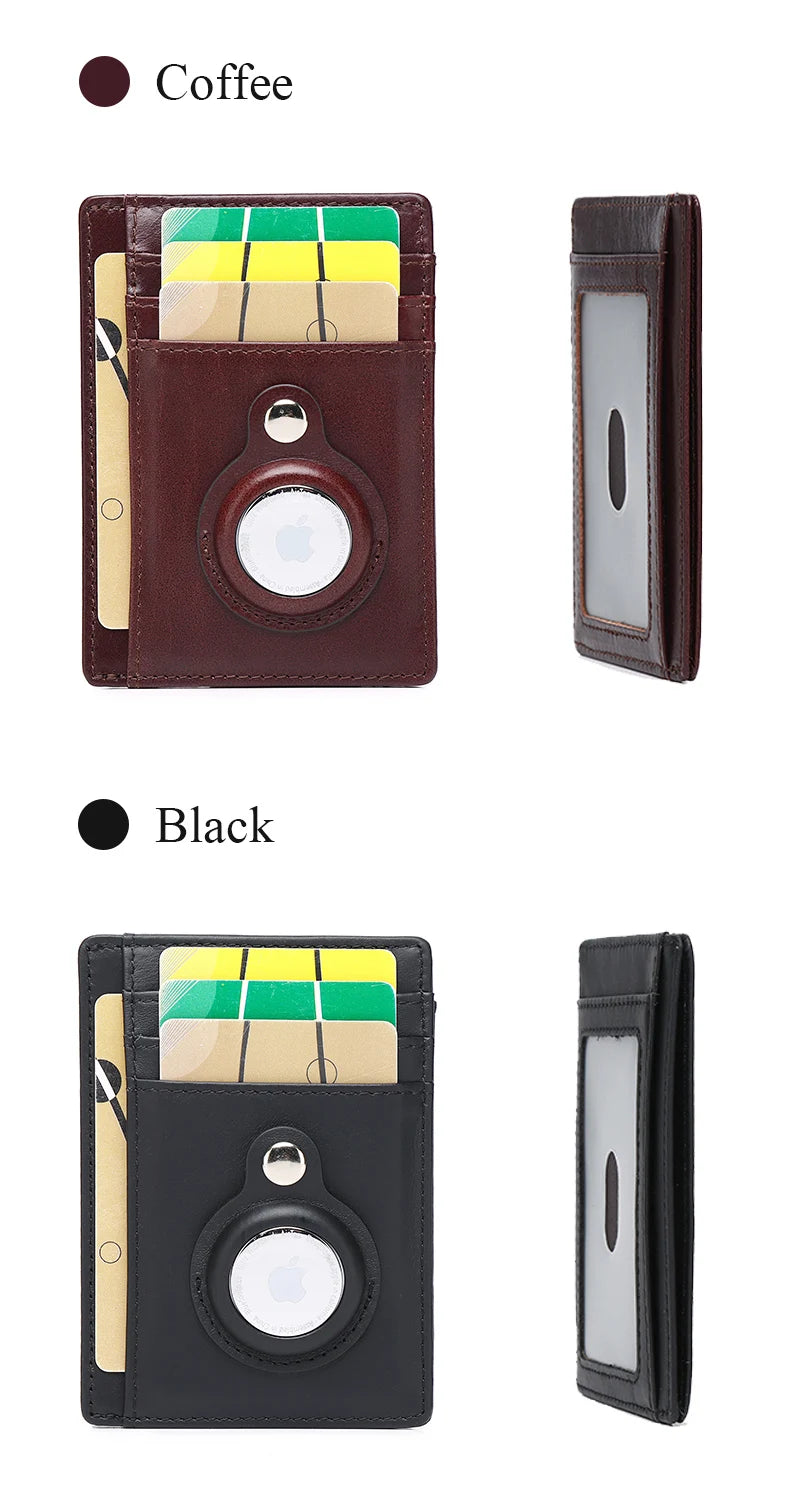 SCHLATUM Genuine Leather RFID Slim Minimalist Card Holder High Quality Apple Airtag Protective Case Men Business Wallet
