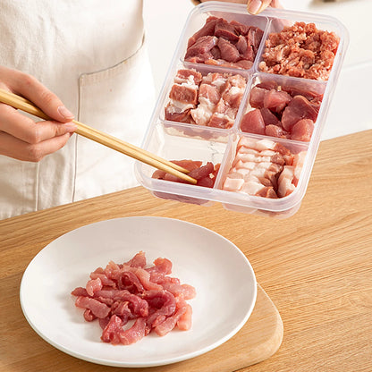 WORTHBUY 4/6-Grids Fridge Sealed Fresh-Keeping Box With Lid Plastic Freezer Food Storage Box Reusable Food Container For Kitchen