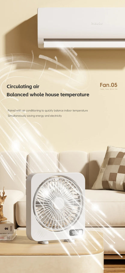 Electric Fan Portable Usb Charging Cycle Electric Fan Table Fan Digital Display 5-speed Desktop Small Fan Office Camping