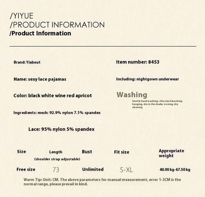 New Sexy Ladies Lace Camisole Nightgown Nightgown Homewear Sets Ladies Transparent Mesh Pajamas Erotic Lingerie Nightgowns