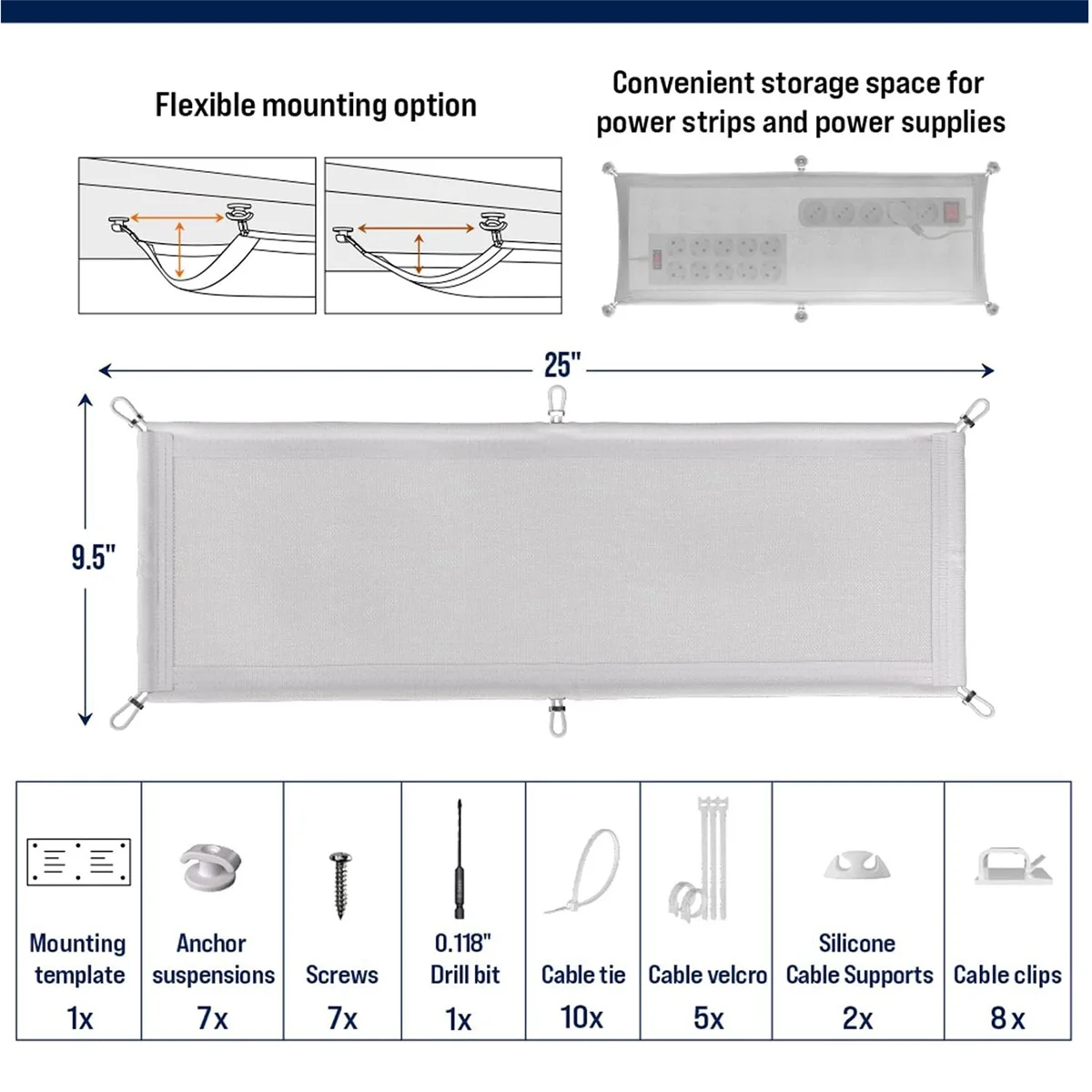 Cable Management Net - Under Desk Wire Management - Flexible Under Desk Cable Management Tray White A DY
