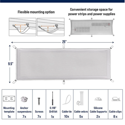 Cable Management Net - Under Desk Wire Management - Flexible Under Desk Cable Management Tray White A DY