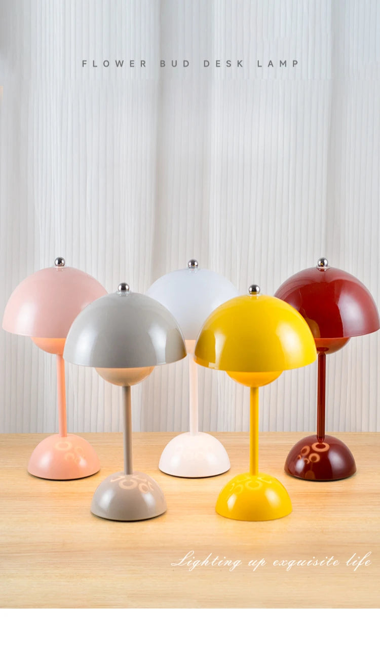 LED Mushroom Flower Bud Lamp – Touch Charging Nordic Decorative Lamp for Bedroom, Study & Bedside