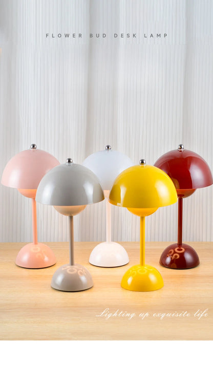 LED Mushroom Flower Bud Lamp – Touch Charging Nordic Decorative Lamp for Bedroom, Study & Bedside