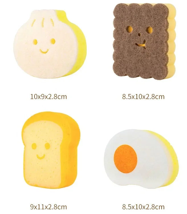 Cute Magic Sponge Kitchen Cleaning Tools Gadgets Dishwashing Sponges Egg Toast  Kawaii Items  Bathroom Dishwasher