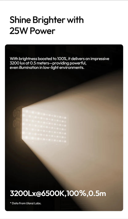 ULANZI PL25 25W LED Panel Light 2700K-6500K CRI 96+Type-C Fast Charging Studio Photography Light for Phone Camera Vlog Shooting