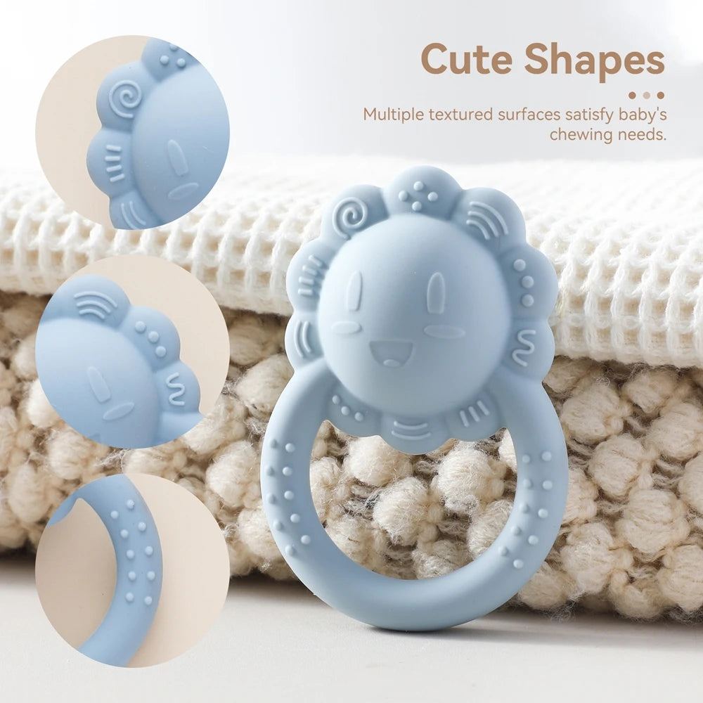 Baby Toys Silicone Teether Food Grade Rattle Toys Baby 0-12 Months Sensory Toys Silicone Lion Hand Bell Silicone Teething Rattle