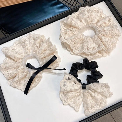 Fashion Lace Scrunchies French Romantic Elastic Hair Bands Girls Solid Ponytail Holder Headwear Hair Rope Women Hair Accessories