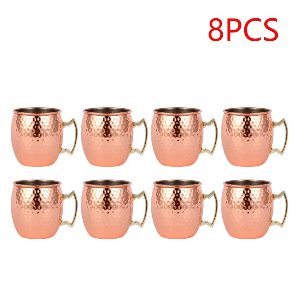 1-8PCS 500ML Moscow Mule Copper Mugs Metal Mug Cup Stainless Steel Hammered Copper Plated Beer Coffee Cup Bar Cocktail Wine Cups