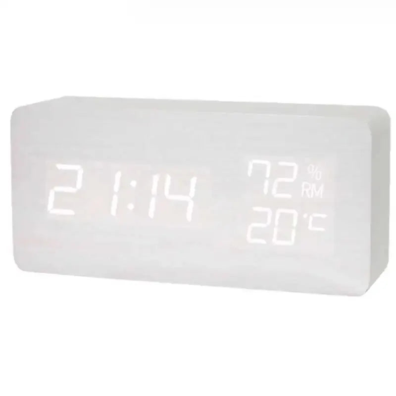 Digital LED Wooden Alarm Clock, Desk Clock, Voice Activated, Electronic Desktop Clock, Luminous Silent Alarm Clock