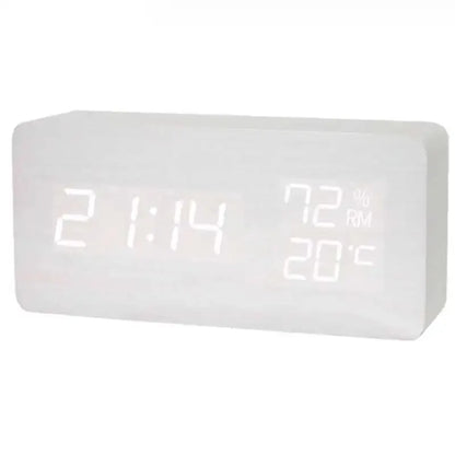 Digital LED Wooden Alarm Clock, Desk Clock, Voice Activated, Electronic Desktop Clock, Luminous Silent Alarm Clock