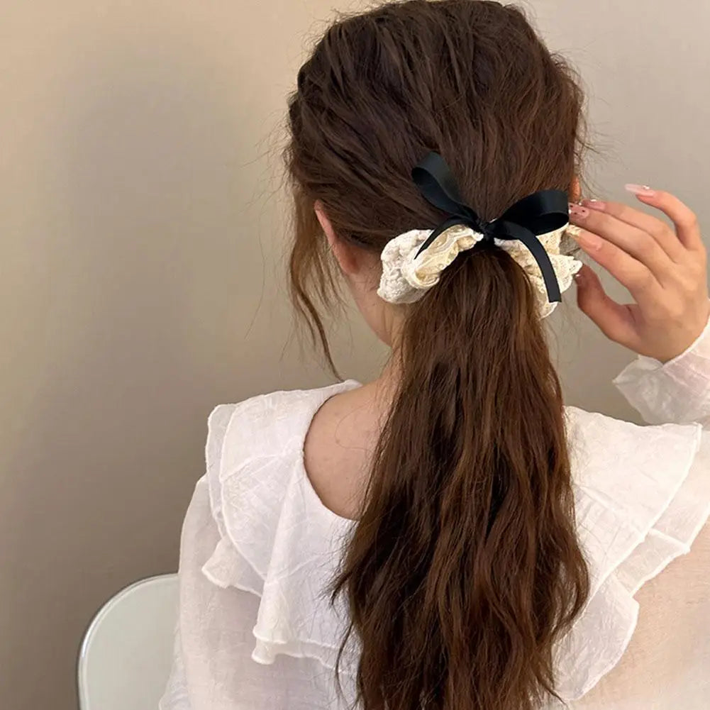 Fashion Lace Scrunchies French Romantic Elastic Hair Bands Girls Solid Ponytail Holder Headwear Hair Rope Women Hair Accessories