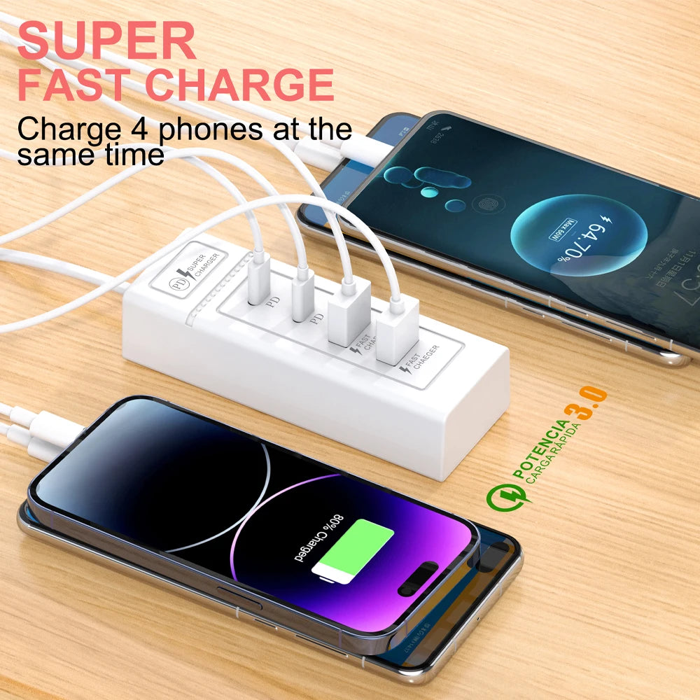 USB Plug Power Strip Charger Station Splitter 5V4A USB TYPE C 3.0 Fast Charger Phone Charging Plug USB US EU Electrical Socket