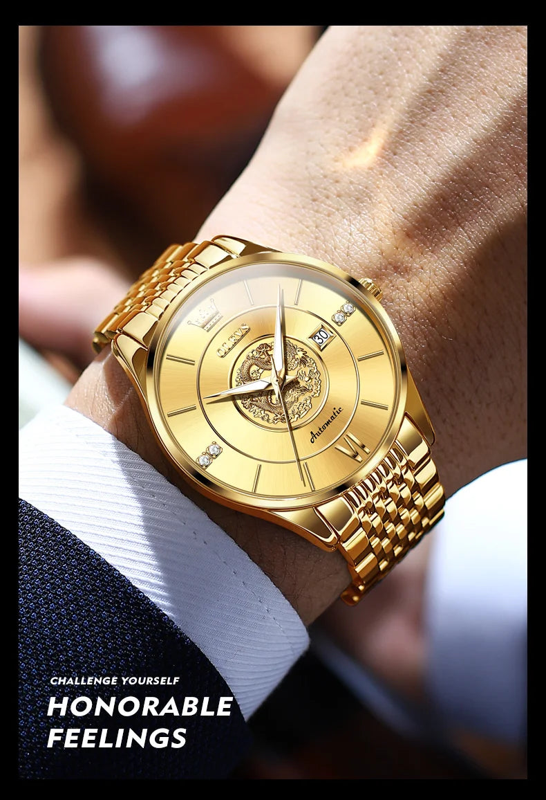 OLEVS brand watch Xianglong relief fully automatic mechanical watch men's watch men's watch 6693